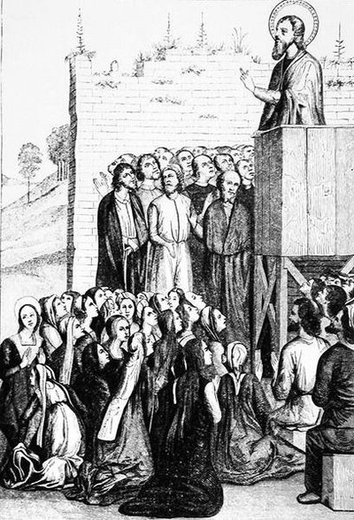 Preaching of an Apostle of Christianity, Illustration from Science and Literature in the Middle Ages and the Renaissance, Written and Engraved by Paul Lacroix, 1878 by English School